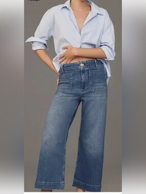 Maeve Anthropologie Womens Colette Wide Leg Crop Jeans Medium Wash Sz 31.
